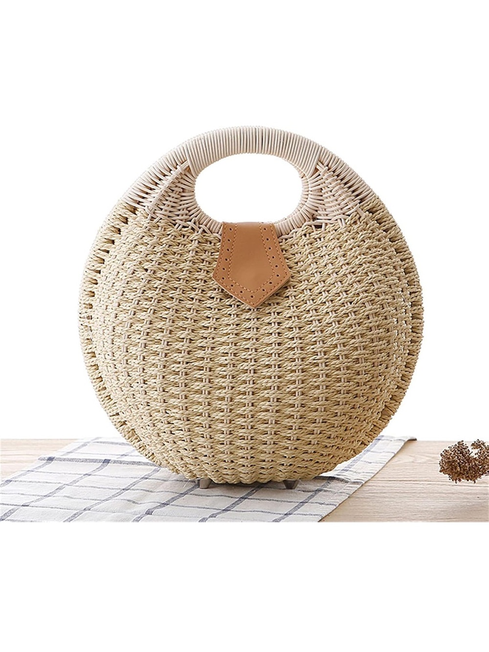 Straw Bags for Women Straw Shell Bag Handle Ring Tote Summer Beach Rattan bag